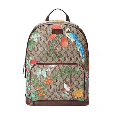 GUCCI 古馳 雙肩包 GG Supreme 蟲鳥印花印拉鏈雙肩包 旅行包 男女通用 428027 KOLCN 8685 棕色