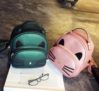 雙肩包女韓版2017新款PU時(shí)尚旅行包純色小背包貓咪女包白溝旅行包